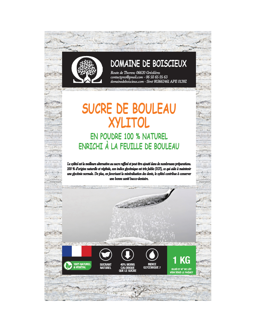 1 kg | Sucre de bouleau (xylitol) enrichi aux feuilles de bouleau